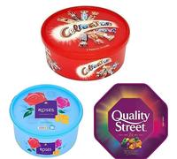3 x Chocolate Tubs ASSORTED PACK 1 EACH Of Celebrations, Roses and Quality Street Sharing Tub Perfect For This Christmas