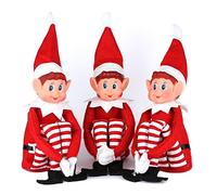 3 x Christmas Elf Soft Toy Smiley Face Sits On Shelf