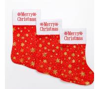 3 x Christmas Stocking with “Merry Christmas” Embroidery - Red & White Plush Stocking with Gold Snowflakes - Premium Xmas Gift Bag for Kids & Adults - Decorative Hanging Sock for Xmas Fireplace Mantel