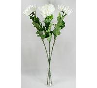 3 x Chrysanthemum Single Stem - Artificial Silk Flowers - Ivory