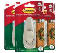 3 x Command Large Brushed Nickel Metal Wall Wreath Hook Damage Free 2.2KG Max
