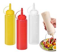 3 x Condiment Bottles, Sauce Bottle, 8 oz Squeeze Bottles, Soft Plastic Bottle, for Painting, Baking, Ketchup, Olive Oil 250 ml