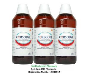 3 X Corsodyl Mint Mouthwash 600ml sold by Leyton Pharmacy
