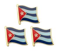 3 X Cuba National Flag Metal Enamel Pin Badge - 1.9cm x 1.6cm - Cuban Red Triangle and Blue Stripes Hard Enamel Lapel Pin - Patriotic Island