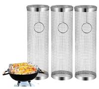 3 X Cylindrical Grill Basket Round Stainless Steel Vegetable Grillnetz for