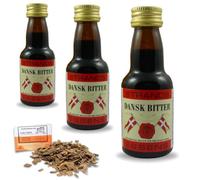 3 x Dansk Bitter Style Essence 25ml - Alcohol-Free Herbal Flavouring, Makes 2.25L, Includes Free French Oak Chips