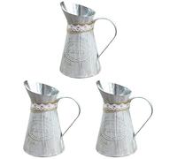 3 x Decorative Flower Pots for Plant Jug Flowers Coffe Pitcher Vintage with Office Decorative Decoration Galvanised Shabby Shop Vase Balcony Chic Metal Farm