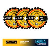 3 x DeWalt DT10624 165mm 24T 20mm Elite Cordless Circular Saw Blade