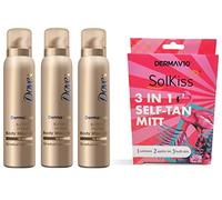 3 x Dove DermaSpa Fair to Medium Gradual Self-Tan Body Mousse 150ml Summer Revived for a Natural Looking Sun-kissed Glow with Solkiss 3-in-1 Self Tan Applicator Mitt