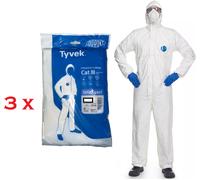 3 x DuPont Tyvek 500 Xpert Hooded Protective Disposable Coverall Size- 2XL