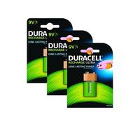3 x Duracell 9V PP3 Block 170 mAh Rechargeable Batteries HR22 6LR61 HR9V DC1604