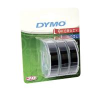 3 x Dymo Embossing Tape Self-Adhesive, 9 mm x 3 m - White Print on Black