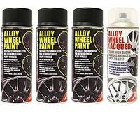 3 x E-Tech Black Wheel Paint and 1 x Clear Lacquer Car Alloy Wheel Spray Paint (4 Cans In Total)