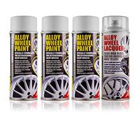 3 x E-Tech White Wheel Paint and 1 x Clear Lacquer Car Alloy Wheel Spray Paint (4 Cans In Total)