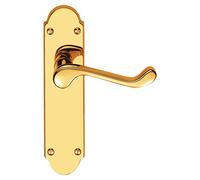 3 x Epsum Door Handles Lever on Backplate Latch in Polished Brass
