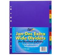 Tiger A4 Dividers Extra Wide Jan-Dec Index Assorted Pack 1