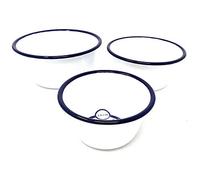3 x Falcon White and Blue Enamel Xmas Pudding Bowls, Size 12cm, 14cm, 16cm.