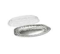 3 x Foil Platters Aluminium 43cm Oval Serving Trays with Clear Dome Lids Catering Food Platters for Parties BBQ Buffet Takeaway Strong Leak Resistant Large Serving Trays