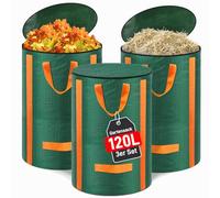 3 x Garden Waste Bags, Sturdy, 120 L, Self-Standing Garden Bag, Leaf Bag with Lid, Reusable Green Cut Bag, Leaf Collector, Corrosion Resistant for Garden Waste and Green Cuttings