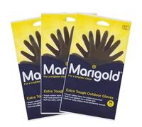 3 X Gardening Rubber Gloves Extra Tough & Non-Slip Grip for Outdoor Cleaning | Roll-top Cuffs Cotton-lined & Double Layered | Medium Black