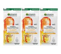 3 X Garnier Skin Active Vitamin C + Pineapple Extract Ampoule Face Sheet Mask 15g