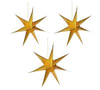 (3 x Gold) 3x Large LED Paper Star Hanging Christmas Lantern