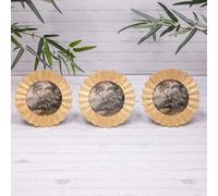 3 x Gold Small Round Ribbed Ornate Vintage/Antique Style Photo Picture Frames Freestanding or Wall Mount