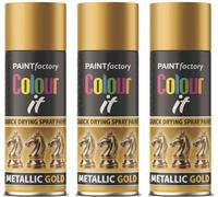 3 X GOLD SPRAY PAINT FOR METAL WOOD PLASTIC INTERIOR & EXTERIOR 200ML