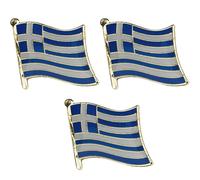 3 X Greece Greek National Flag Metal Enamel Pin Badge Lapel - 1.9cm x 1.6cm Each - Set of 3 Hard Enamel Blue and White Hellenic Flag Pins - Patriotic Greek Souvenir