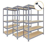 3 x Grey Racking Bay Unit 5 Tier Heavy Duty Steel Metal 200kg