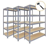 MonsterShop Garage Shelving Storage 5 Tier Heavy Duty Racking 200Kg/shelf, Q-Rax Grey 90Cm X 182.5Cm X 50Cm