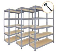 MonsterShop Garage Shelving Storage 5 Tier Heavy Duty Racking 200Kg/shelf, Q-Rax Grey 90Cm X 182.5Cm X 50Cm