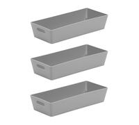 3 x Grey Wham Plastic Slim Rectangle Storage Basket 25cm x 10.5cm