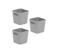 3 x Grey Wham Plastic Square Storage Basket Tumbler 10cm 720ml