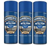 3 x Hammerite BLUE 400ml Direct To Rust Smooth Quick Drying Spray Paint