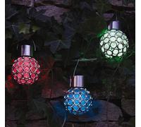 3 x Hanging Colour-Changing Ball Lights - Solar Powered Outdoor Garden Lanterns, Perfect for Driveways, Pathways, Porchway, Balconies, Patios, Branches, Sheds & More - Each 14.5 x 8cm Dia.
