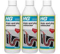 3 x HG Drain And Plug Unblocker for Blocked Drain Pipes in Sinks - 500ml