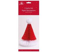 3 x Honeycomb Santa Hat Party Xmas Decoration Tablescape Window Sill Red & White