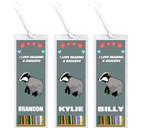 3 x I Love Reading & Badgers/Badger -Personalised Bookmark 155 X 55 mm Laminated Wth Tasel