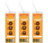 3 x I Love Reading & Monkeys/Monkey -Personalised Bookmark 155 X 55 mm Laminated Wth Tasel