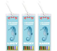 3 x I Love Reading & Seahorses/Seahorse -Personalised Bookmark 155 X 55 mm Laminated Wth Tasel