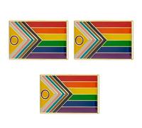 3 x Intersex Inclusive LGBTQI+ Progress Pride Enamel Flag Pins - Rainbow Rectangle Metal Lapel Badges 2.4 x 1.5 cm - LGBT Queer Ally Festival Set