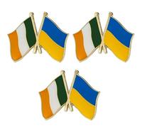 3 X Ireland Irish & Ukraine National Friendship Flag Metal Enamel Pin Badge - 2.4cm x 1.9cm Each - Set of 3 Crossed Flags Hard Enamel Pins - Irish Ukrainian Symbol