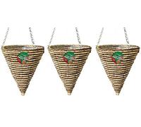 Kingfisher 30cm Rope Cone Hanging Lined Basket Chain Wicker Patio Garden Plants