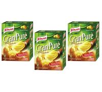 3 x Knorr Gran Purè Cremoso e Delicato prepared for gluten-free mashed potatoes, 225 g. Each pack contains 3 bags of 75 g potato puree