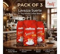 3 x Lavazza Suerte Coffee Beans 1kg Whole Bean Coffee Medium Roast Italian Blend