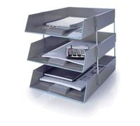 3 x Letter Filing Trays In/Out + Risers, Complete Set, Colour Choice (Grey)