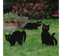 mysmartbuy 3 x Life-Sized Decoy Cats - Weatherproof Metal Cat Silhouette Garden Lawn or Fence Decor for Deterring Cats, Birds & Small Mammals in Black mysmartbuy Black