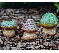 3 X Light Up Solar Powered Ceramic Glaze Toadstool Ornaments - Weather-Resistant Garden Decorations H9-14Cm