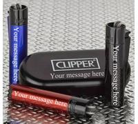 3 x Limited Edition - Clipper Lighter ® Deep Laser Engraved Personalised Metal - Engraving Included for Birthdays, Anniversaries, Weddings and Valentines - Red+Blue+Black